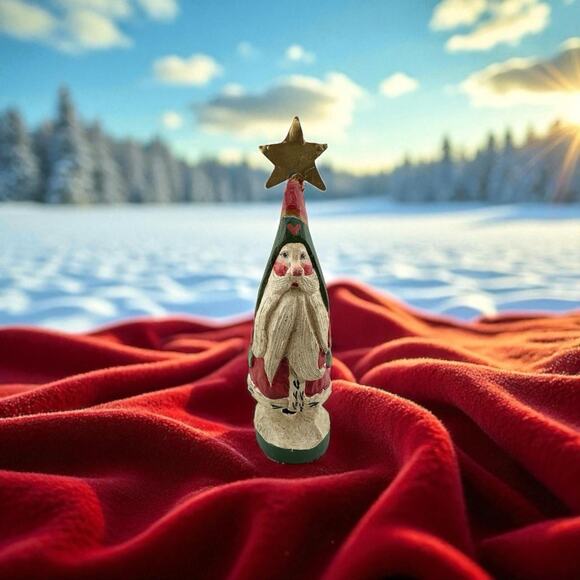 Vgt House of Hatten 1989 Santa Claus Tree Shape w/Star Folk Art Wood Figurine - Picture 1 of 8